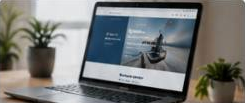 Ordinateur portable affichant un projet de site dans un bureau