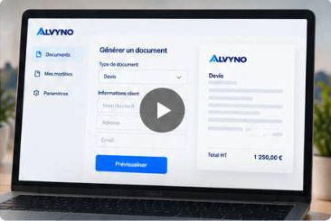 Aperçu du prototype ALVYNO : saisie guidée et prévisualisation d’un devis